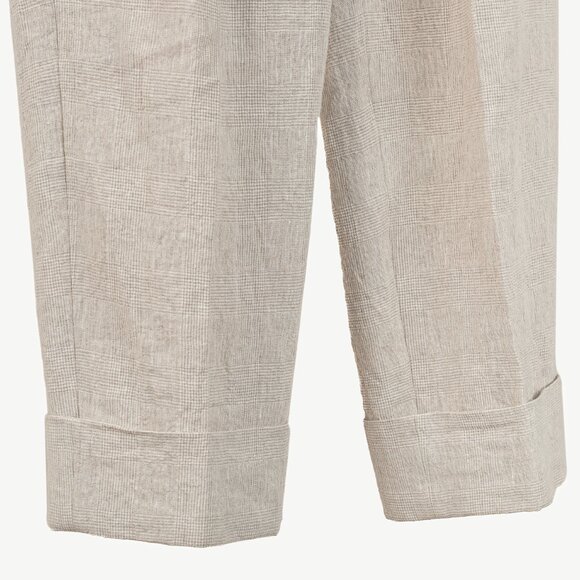 Brunello Cucinelli SS/23 Cream Glen-Plaid Linen Cuffed Trousers - Picture 5 of 10